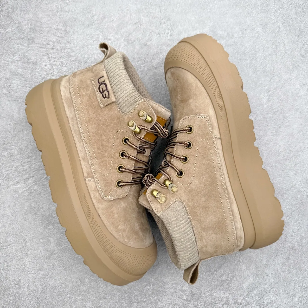 UGG Beige Suede Knit-Collar Chunky Platform Work Boot 2