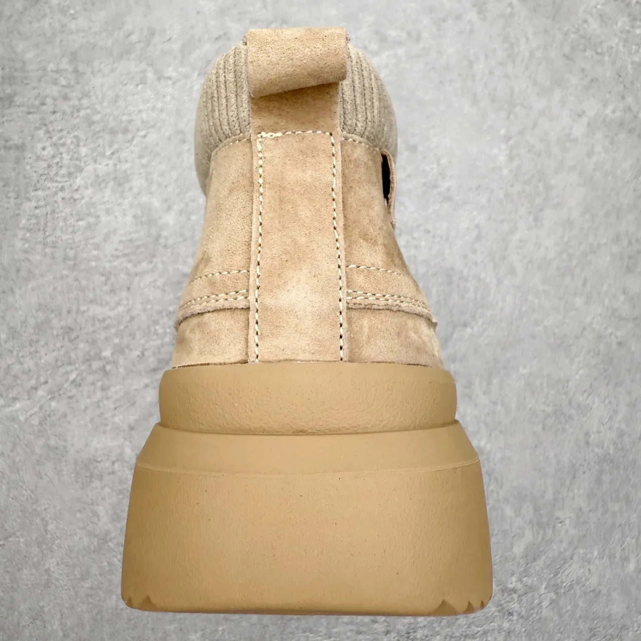 UGG Beige Suede Knit-Collar Chunky Platform Work Boot 9