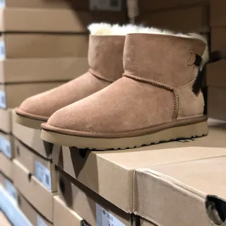 UGG Beige Blanc Daim Supérieur Doublure de Laine Bottes de Neige
