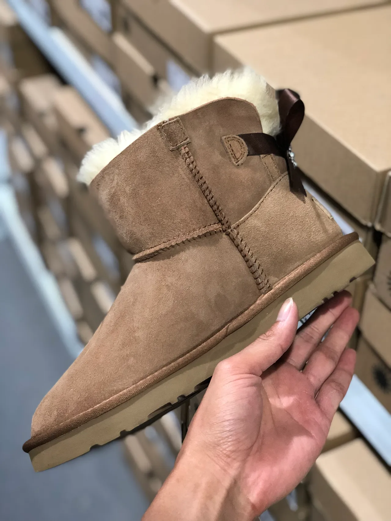 UGG Beige White Suede Upper Shearling Lining Snow Boots 4