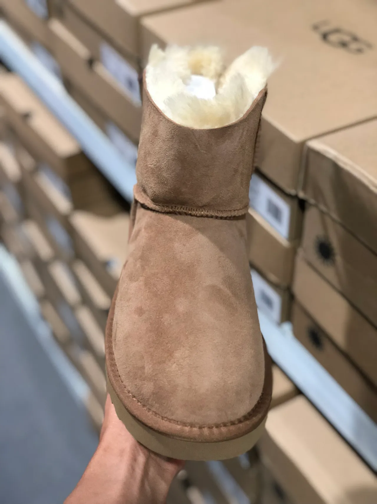 UGG Beige White Suede Upper Shearling Lining Snow Boots 5