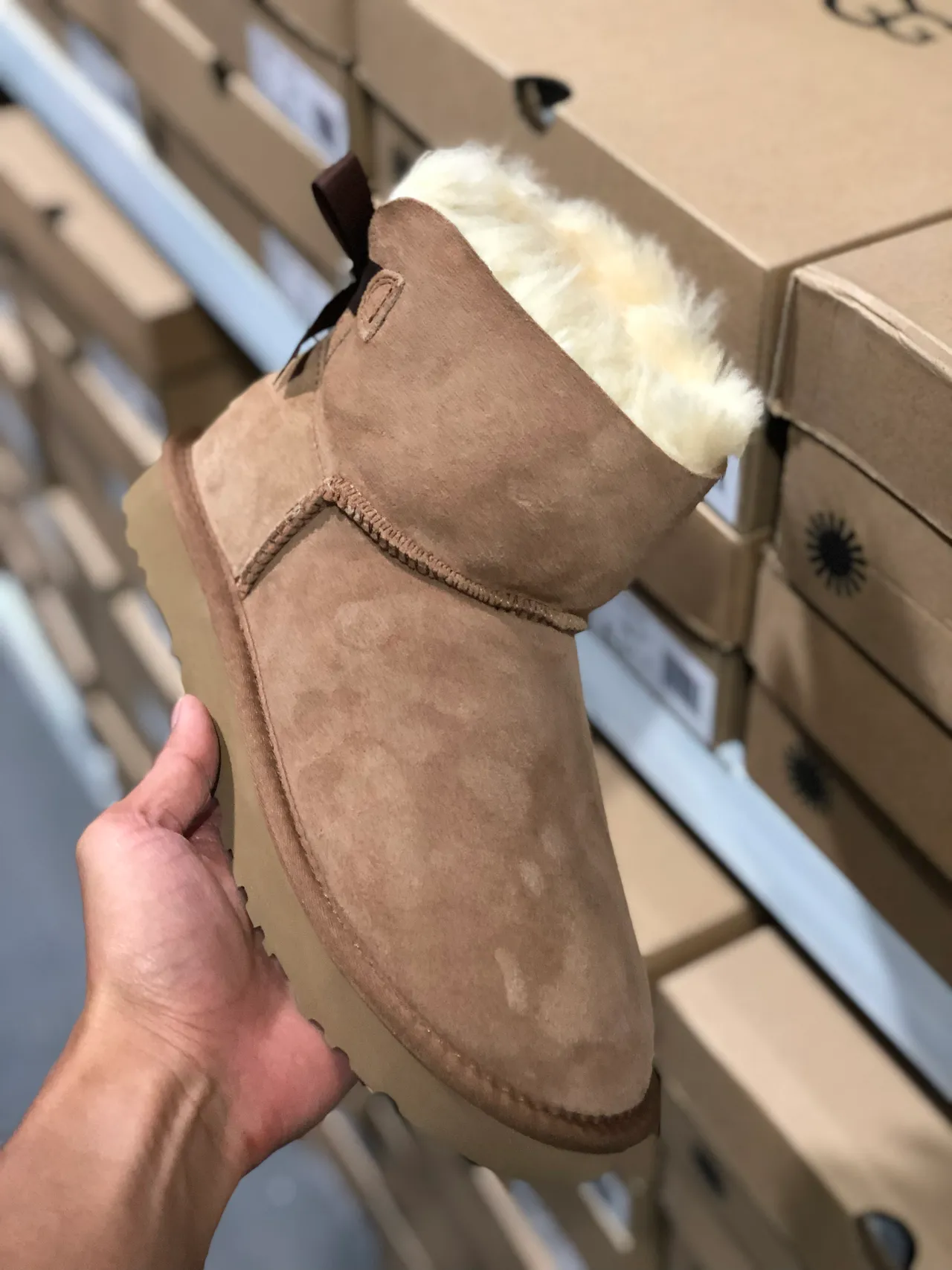 UGG Beige White Suede Upper Shearling Lining Snow Boots 6
