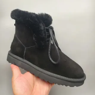 UGG Black Suede Upper Shearling Collar Snow Boots