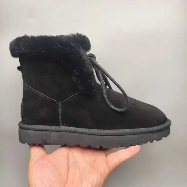 UGG Black Suede Upper Shearling Collar Snow Boots 2
