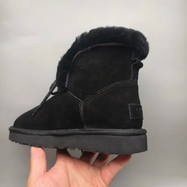 UGG Black Suede Upper Shearling Collar Snow Boots 4