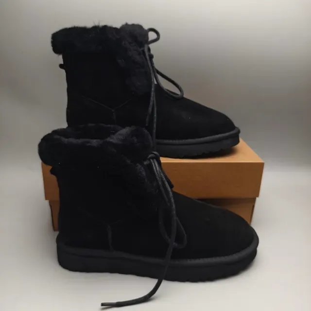 UGG Black Suede Upper Shearling Collar Snow Boots 5