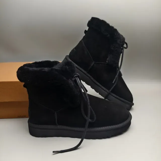 UGG Black Suede Upper Shearling Collar Snow Boots 6