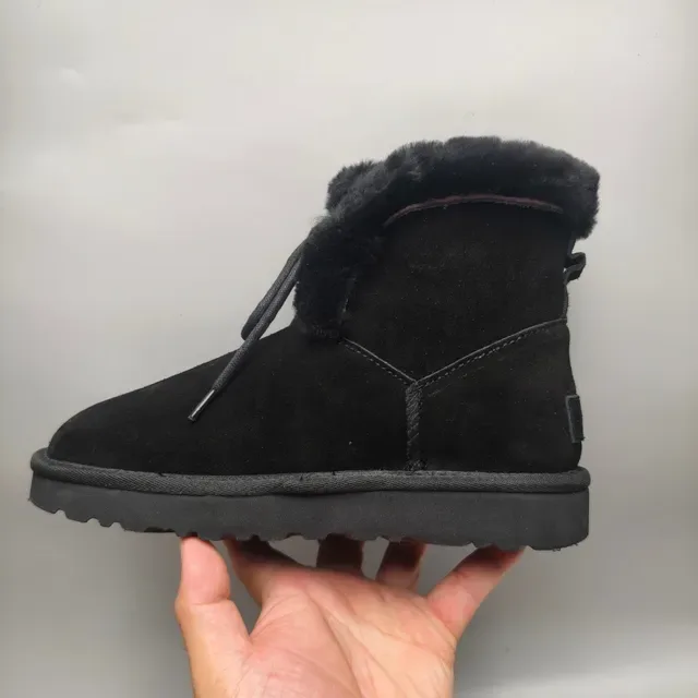 UGG Black Suede Upper Shearling Collar Snow Boots 7