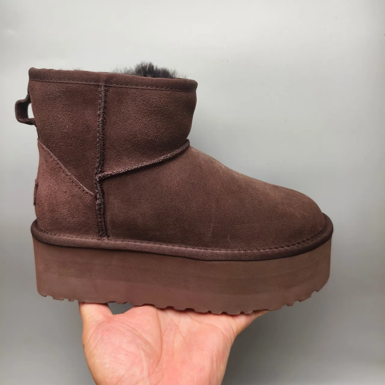 UGG Brown Black Suede Upper Shearling-Lined Cuff Snow Boots 2