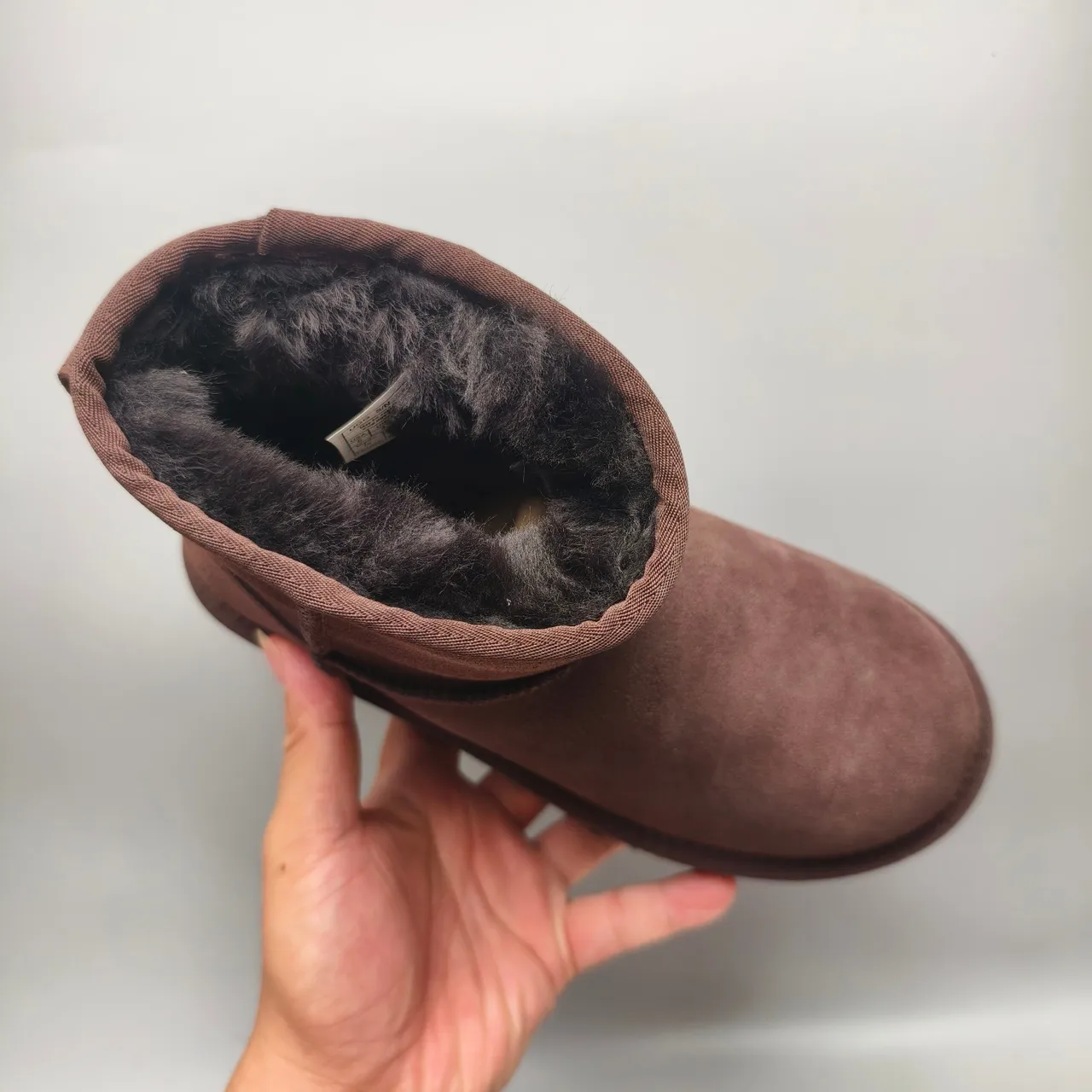 UGG Brown Black Suede Upper Shearling-Lined Cuff Snow Boots 3