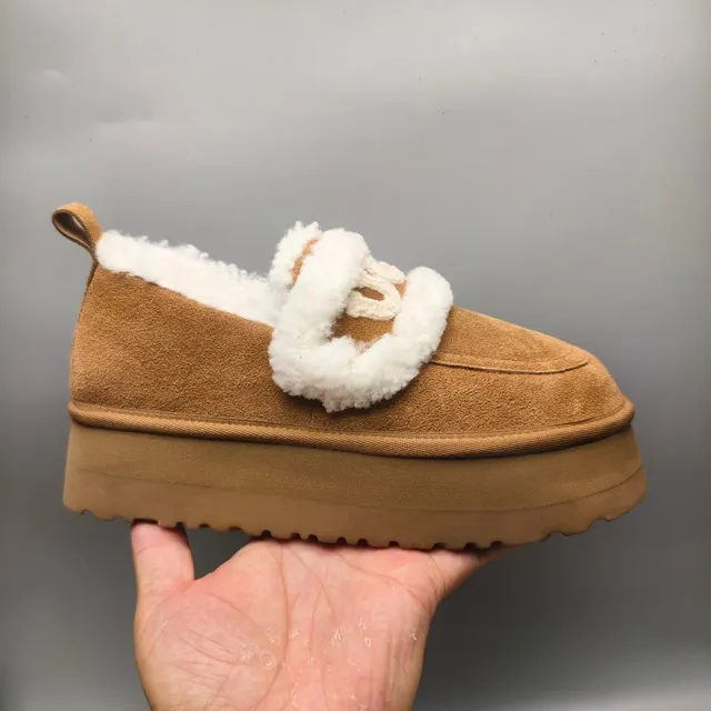 UGG Brown White Shearling-Trimmed Platform Sole Loafer 2