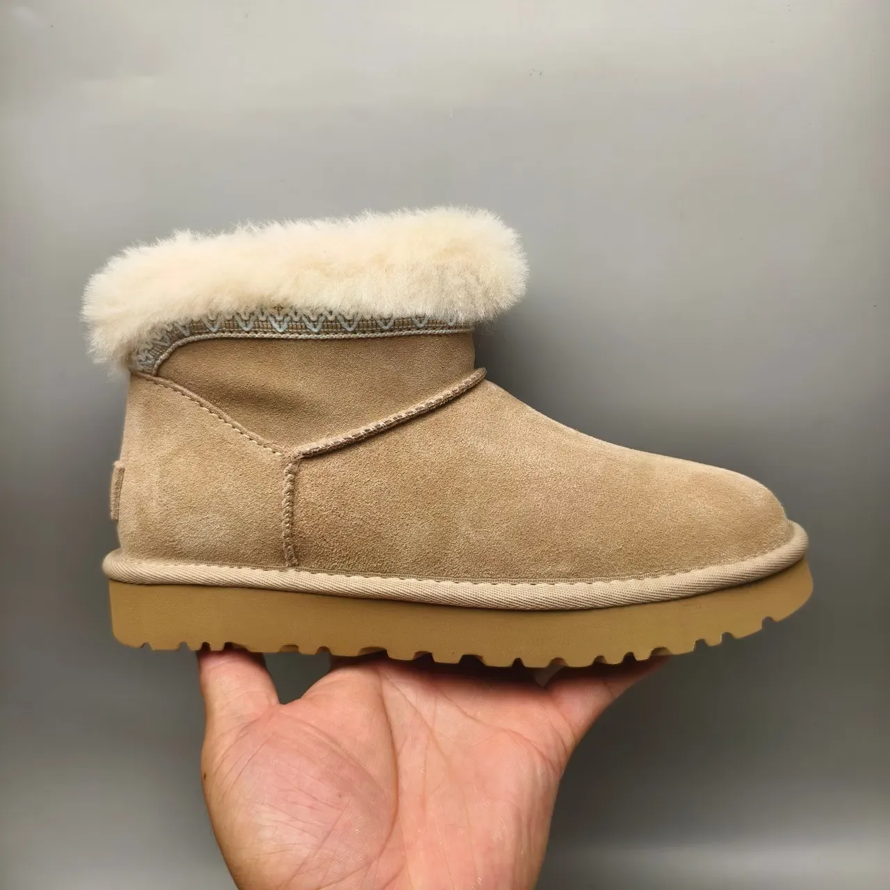 UGG Classic Mini Beige Suede Shearling Cuff Snow Boots 2