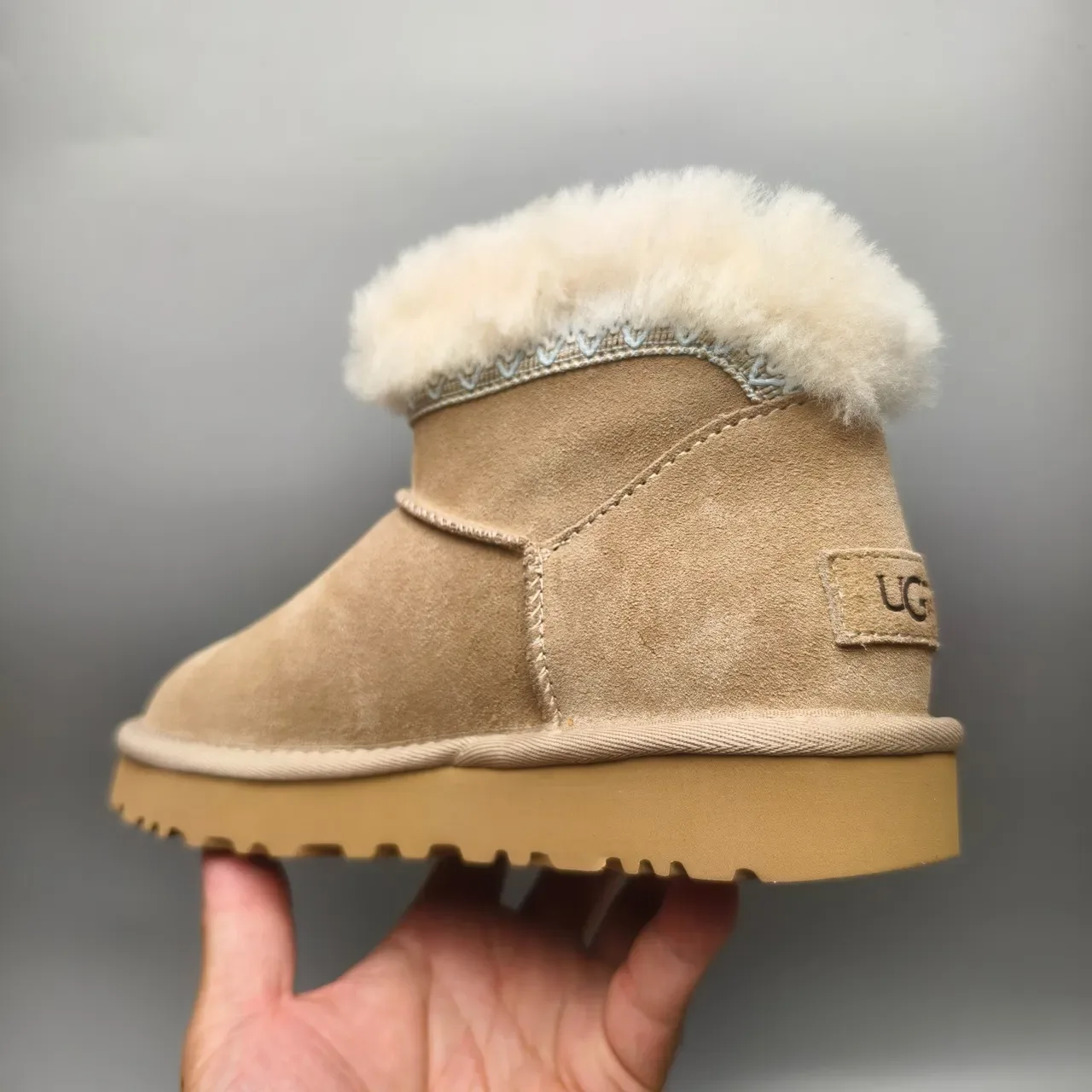 UGG Classic Mini Beige Suede Shearling Cuff Snow Boots 4