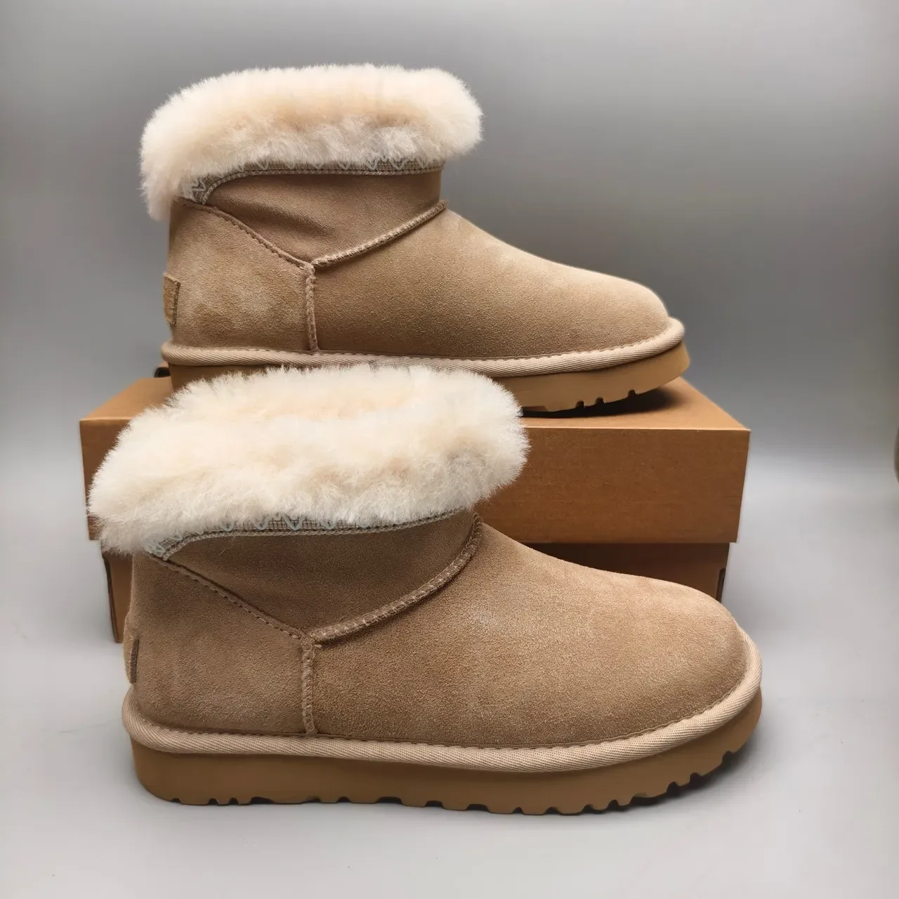 UGG Classic Mini Beige Suede Shearling Cuff Snow Boots 5