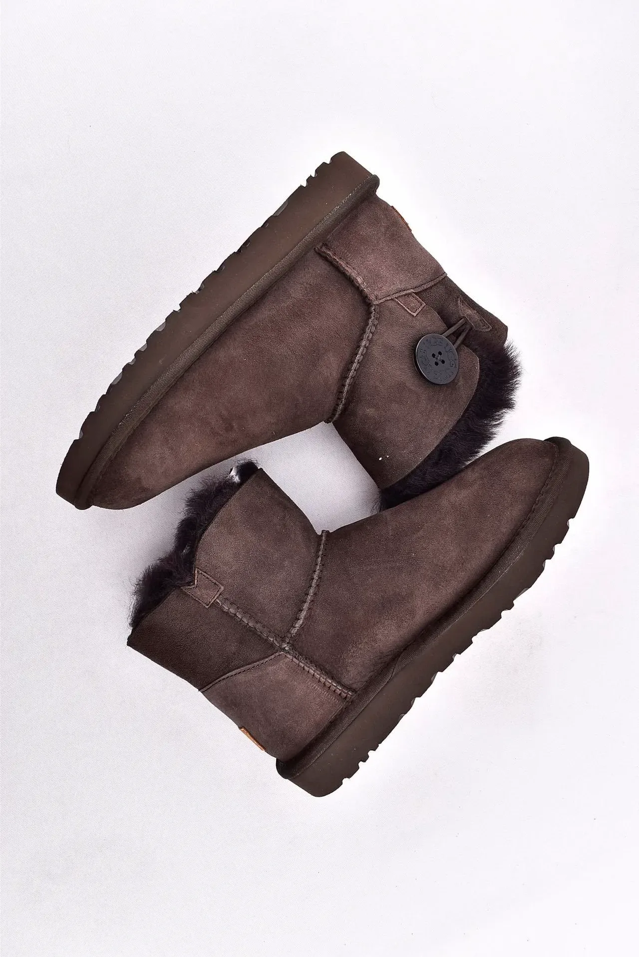 UGG Classic Mini Brown Suede Shearling-Lined Snow Boots 6