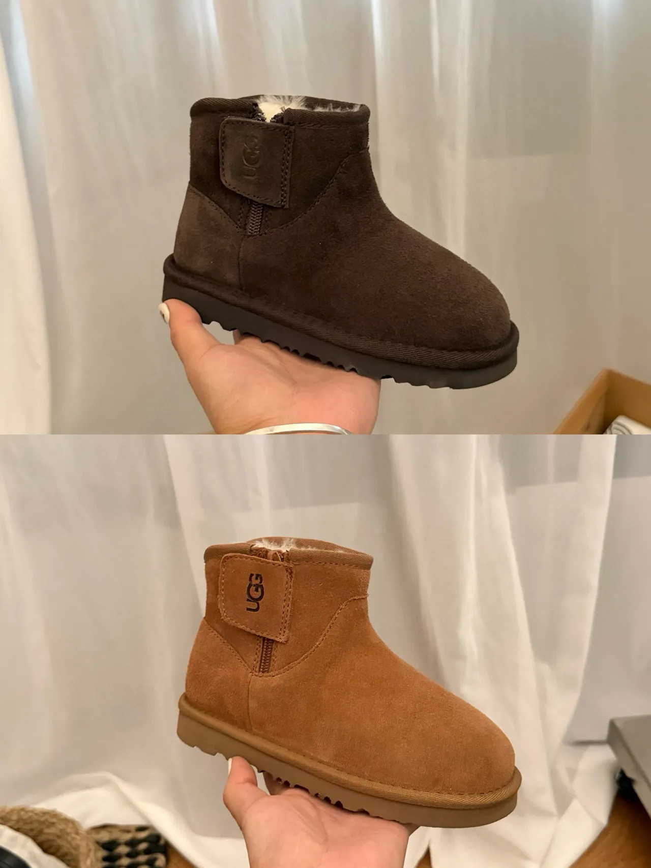 UGG Classic Mini Tan Suede Shearling-Lined Snow Boots 3