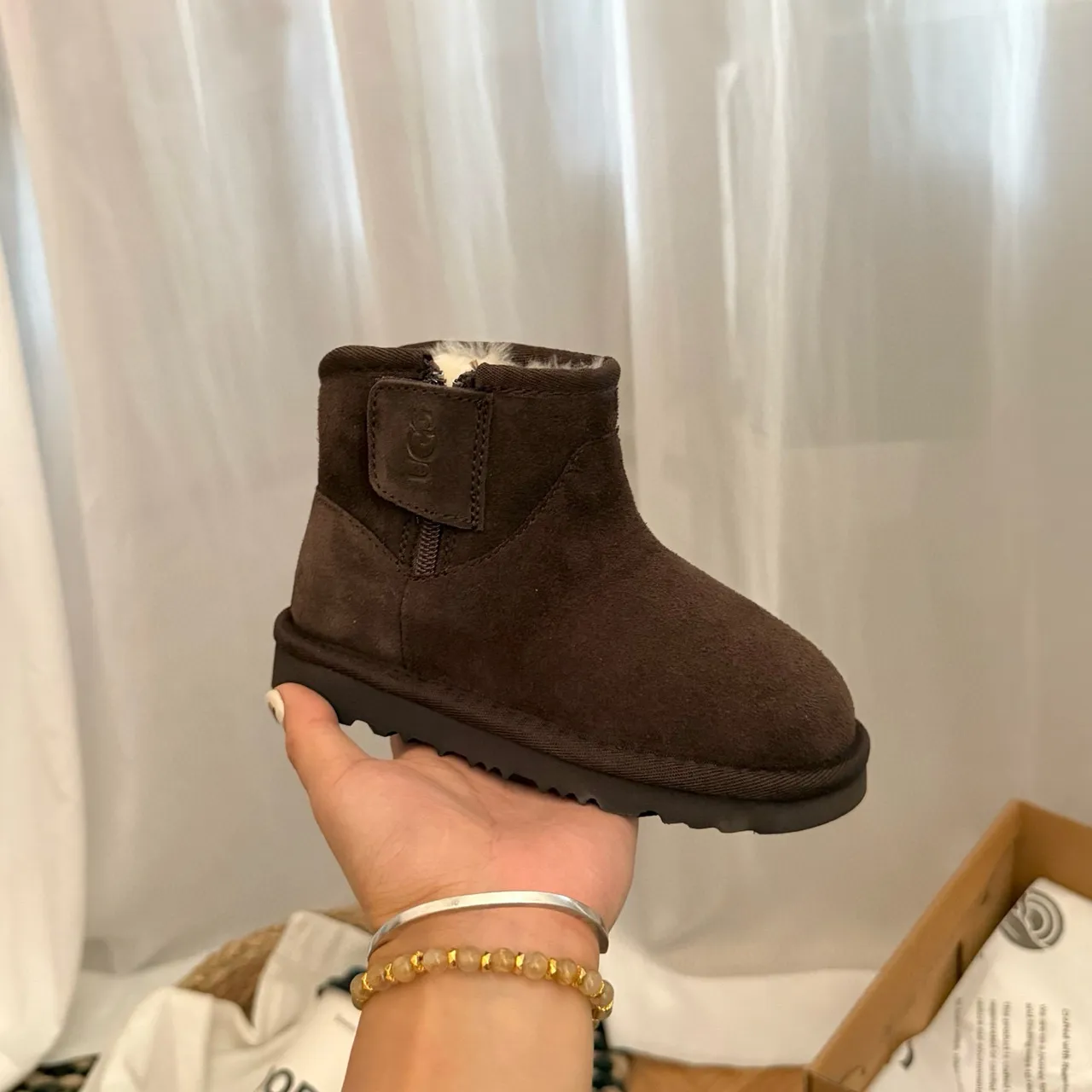 UGG Classic Mini Tan Suede Shearling-Lined Snow Boots 4