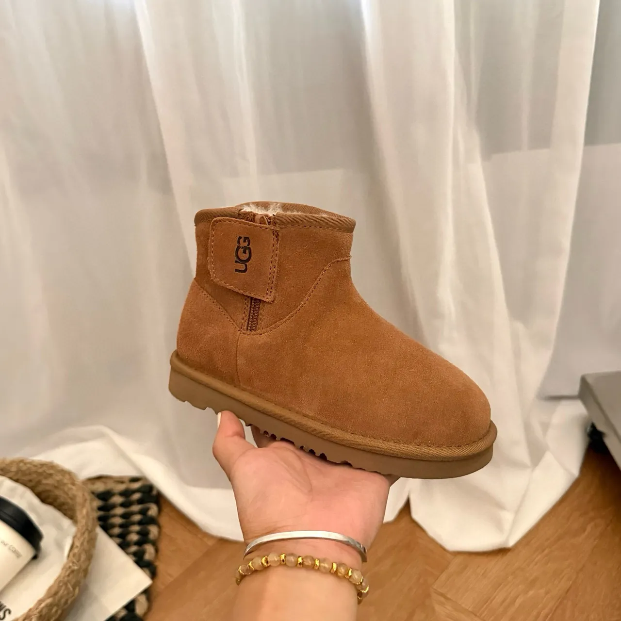 UGG Classic Mini Tan Suede Shearling-Lined Snow Boots 5