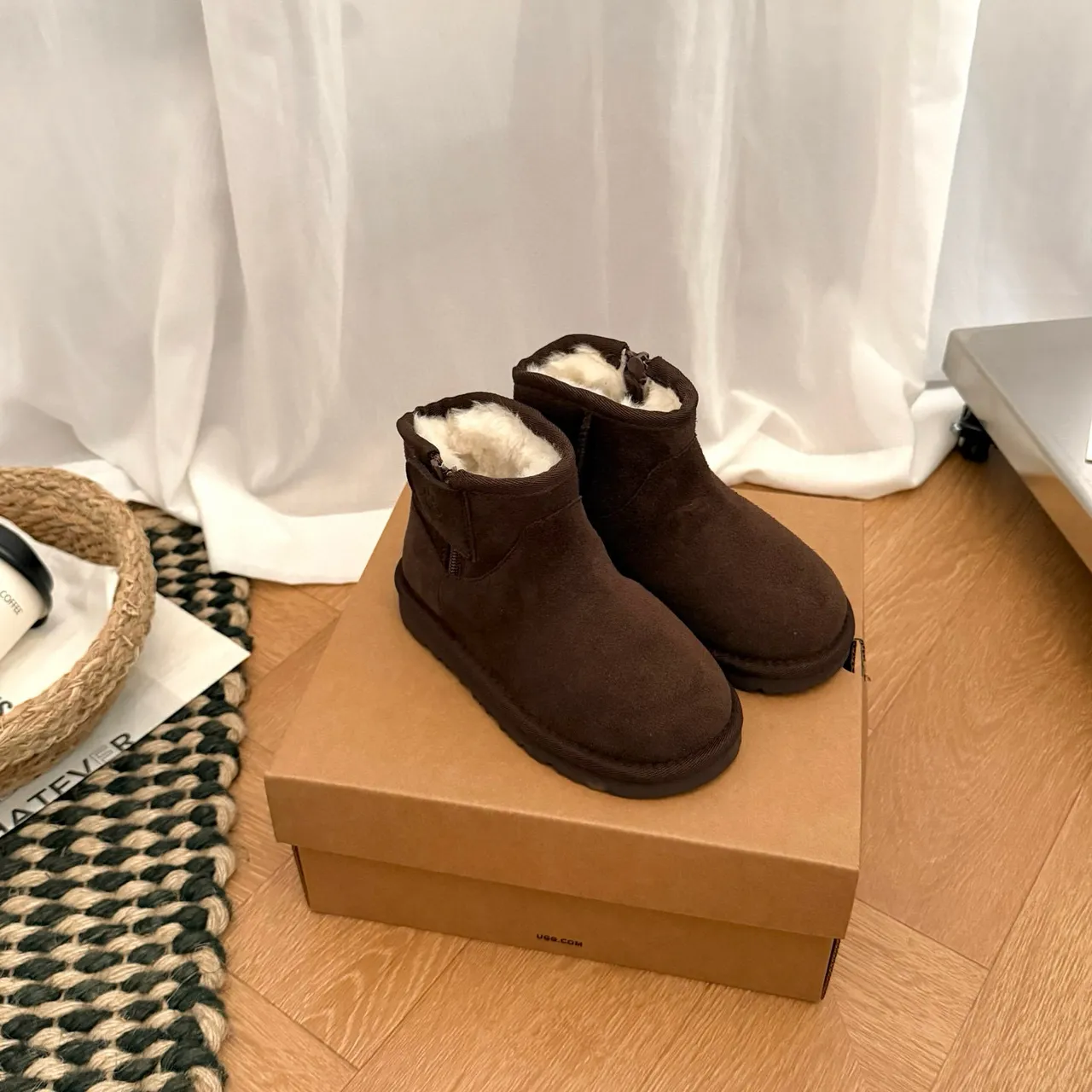 UGG Classic Mini Tan Suede Shearling-Lined Snow Boots 6