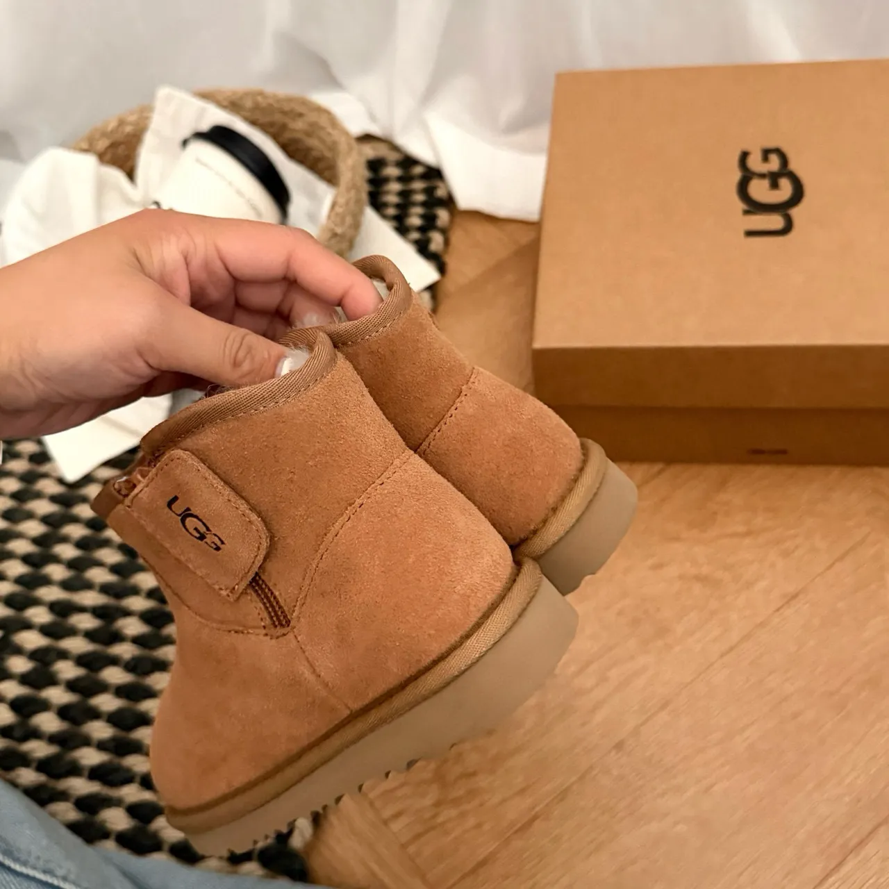 UGG Classic Mini Tan Suede Shearling-Lined Snow Boots 13