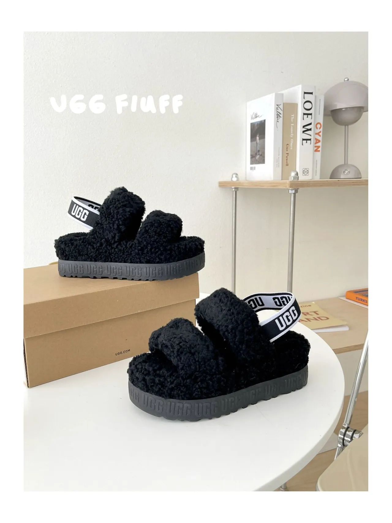 UGG Fluff Black Fluffy Pom-Pom Slippers 2