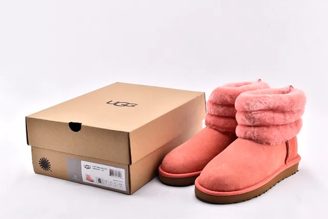 UGG Fluff Mini Quilted Coral Pink Snow Boots 15