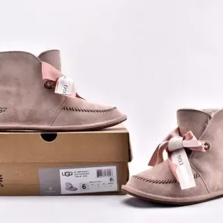UGG Mini Bailey Bow Beige Suede Ankle Boots