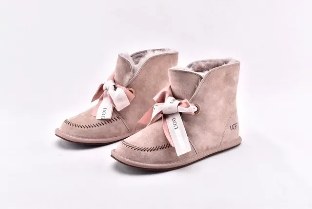 UGG Mini Bailey Bow Beige Suede Ankle Boots 2