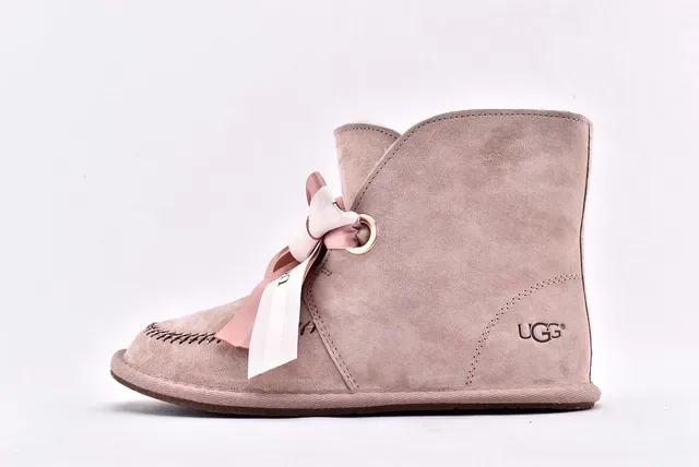 UGG Mini Bailey Bow Beige Suede Ankle Boots 8
