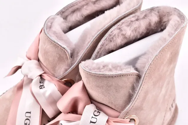 UGG Mini Bailey Bow Beige Suede Ankle Boots 11