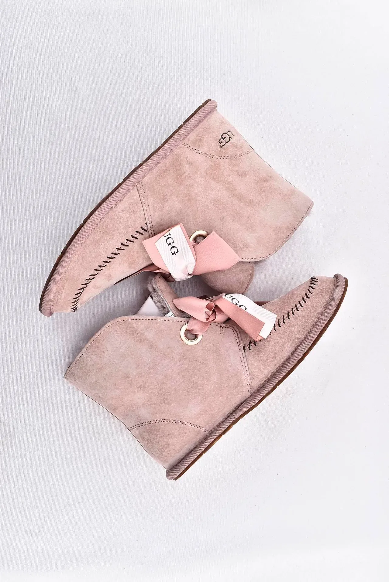 UGG Mini Bailey Bow Beige Suede Ankle Boots 12