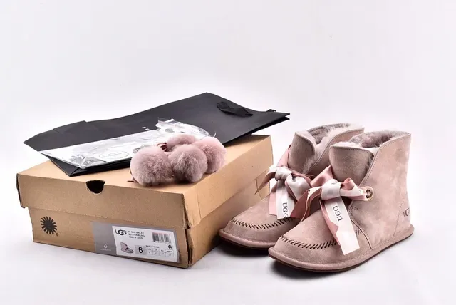 UGG Mini Bailey Bow Beige Suede Ankle Boots 15