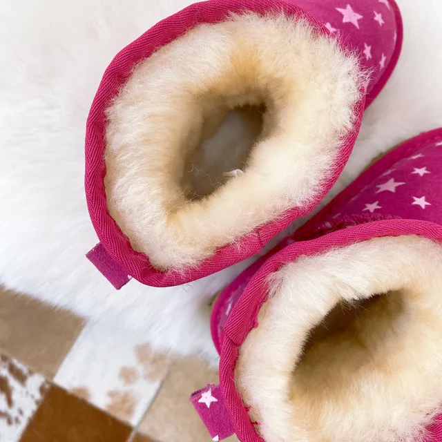 UGG Pink Beige Star-Printed Upper Shearling-Lined Snow Boots 6