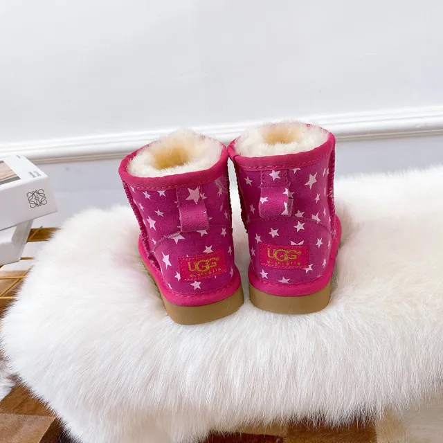 UGG Pink Beige Star-Printed Upper Shearling-Lined Snow Boots 7