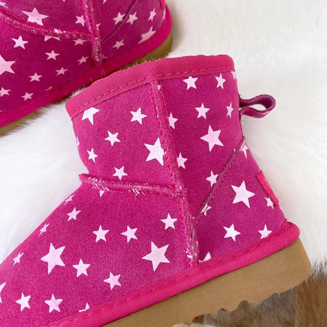 UGG Pink Beige Star-Printed Upper Shearling-Lined Snow Boots 9