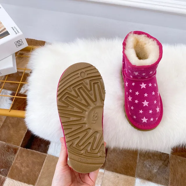 UGG Pink Beige Star-Printed Upper Shearling-Lined Snow Boots 10