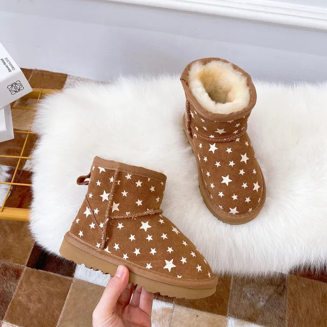 UGG Pink Beige Star-Printed Upper Shearling-Lined Snow Boots 24