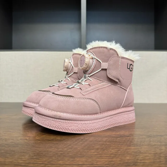 UGG Pink White Rotary Dial Closure Shearling-Lined Cuff Snow Boots 23