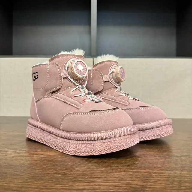 UGG Pink White Rotary Dial Closure Shearling-Lined Cuff Snow Boots 24