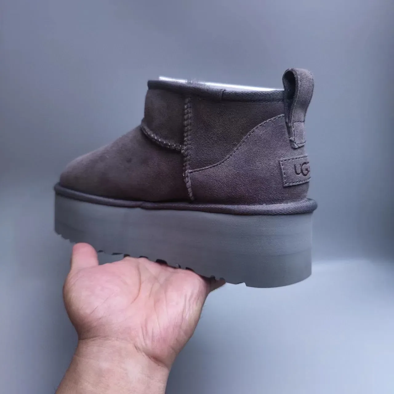 UGG Platform Charcoal Gray Suede Shearling-Lined Snow Boots 2