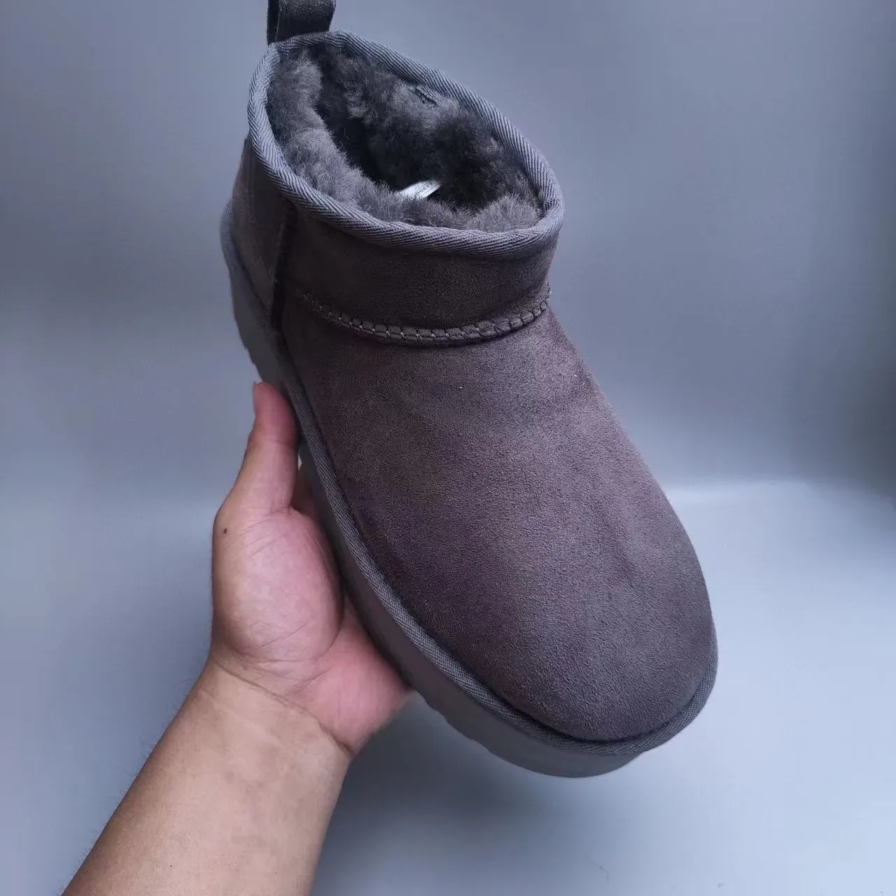 UGG Platform Charcoal Gray Suede Shearling-Lined Snow Boots 3