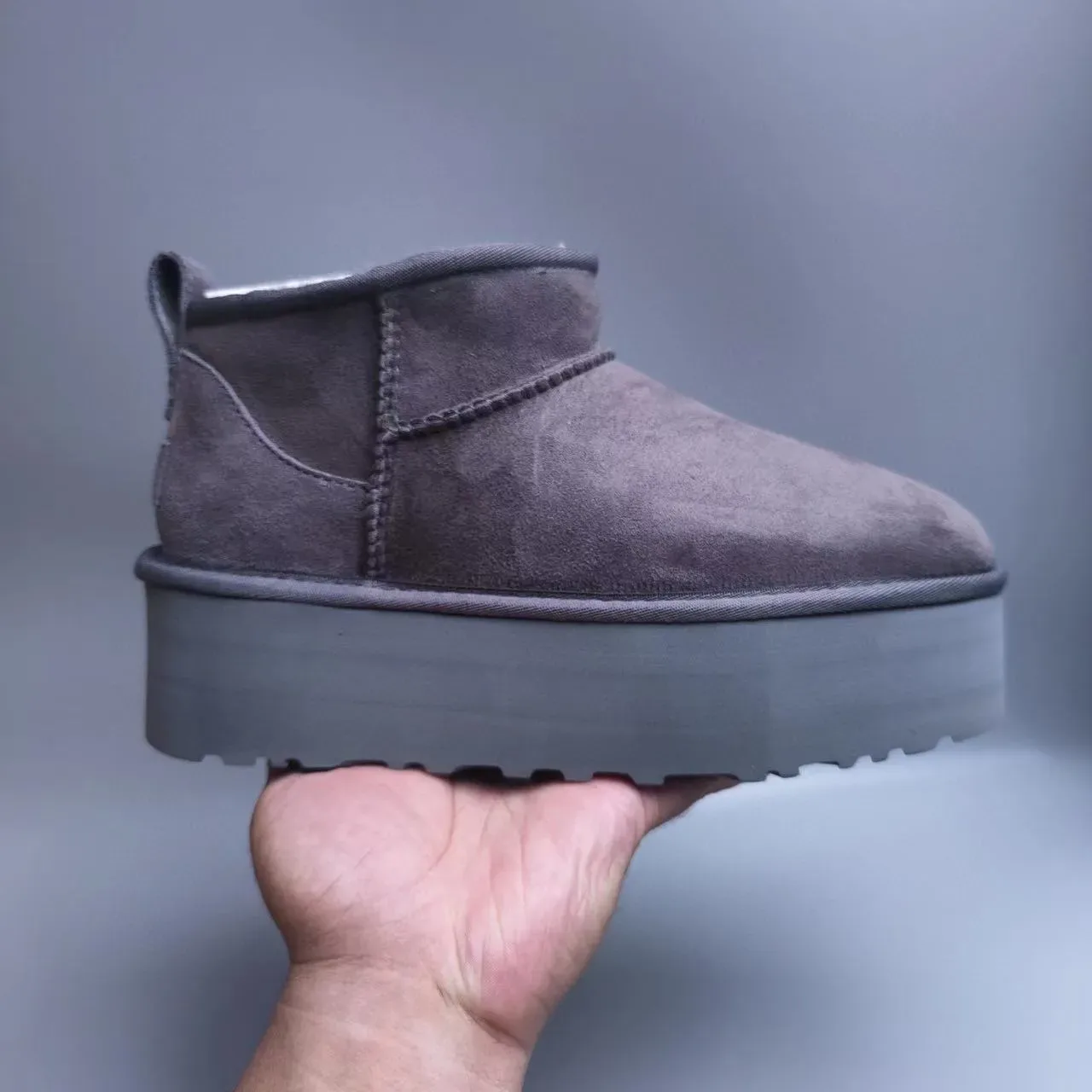 UGG Platform Charcoal Gray Suede Shearling-Lined Snow Boots 5