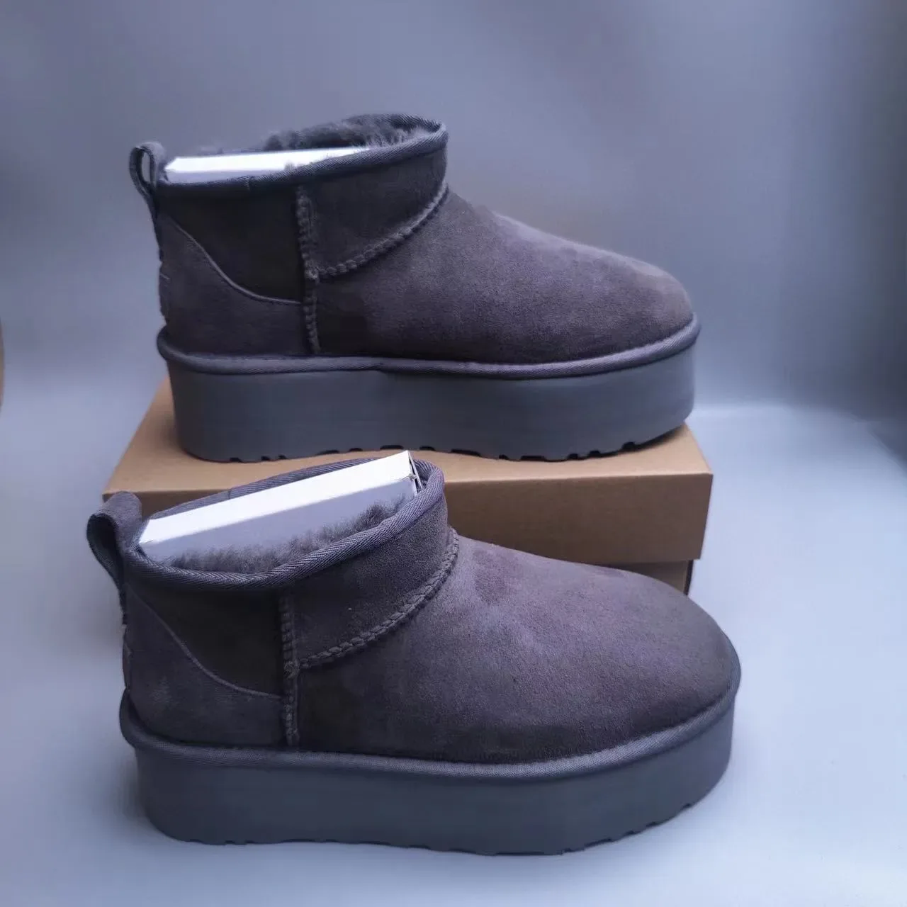 UGG Platform Charcoal Gray Suede Shearling-Lined Snow Boots 6