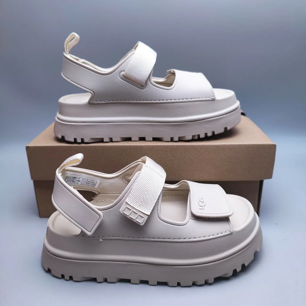 UGG Tasman بيج Chunky Platform Dual Velcro Straps صندل كاجوال 5