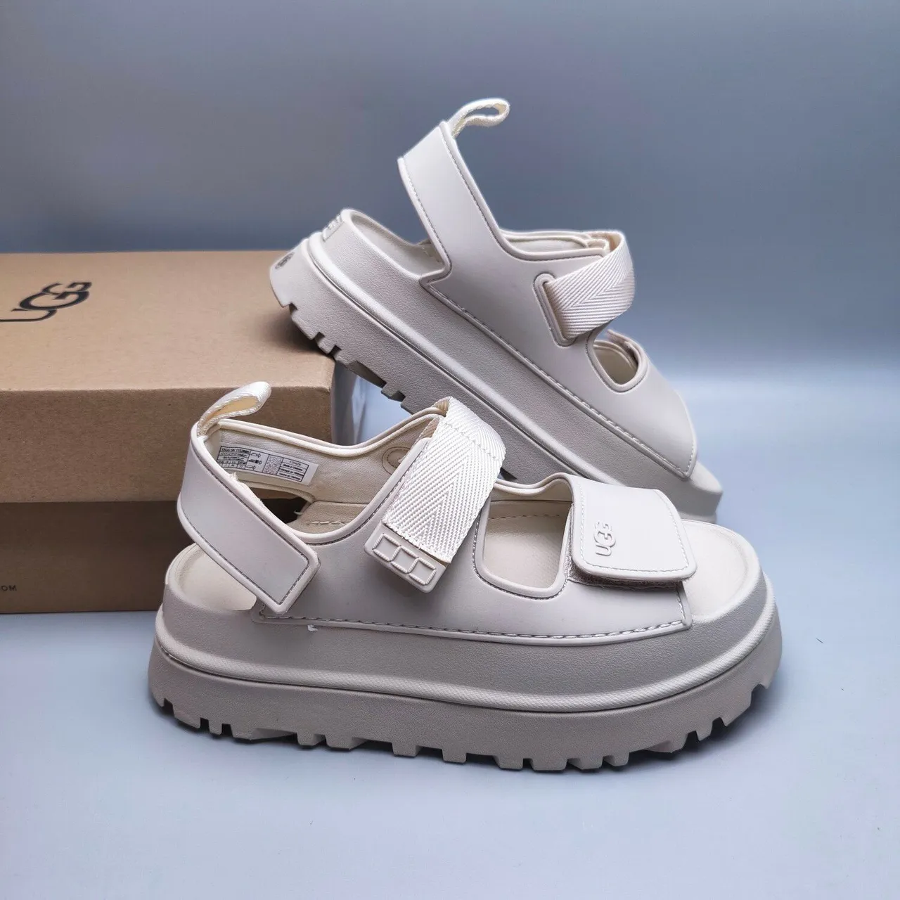 UGG Tasman بيج Chunky Platform Dual Velcro Straps صندل كاجوال 6