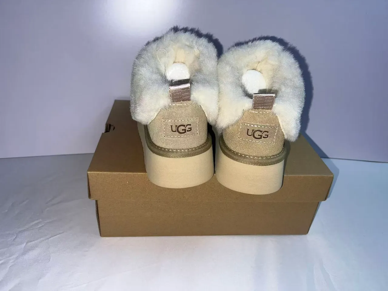 UGG Tasman Beige Shearling-Lined Platform Snow Boots 4