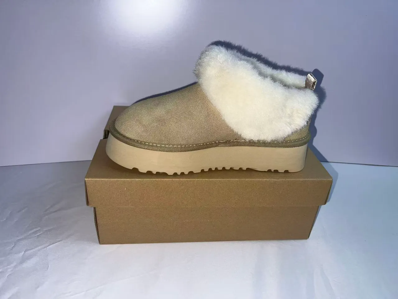 UGG Tasman Beige Shearling-Lined Platform Snow Boots 6