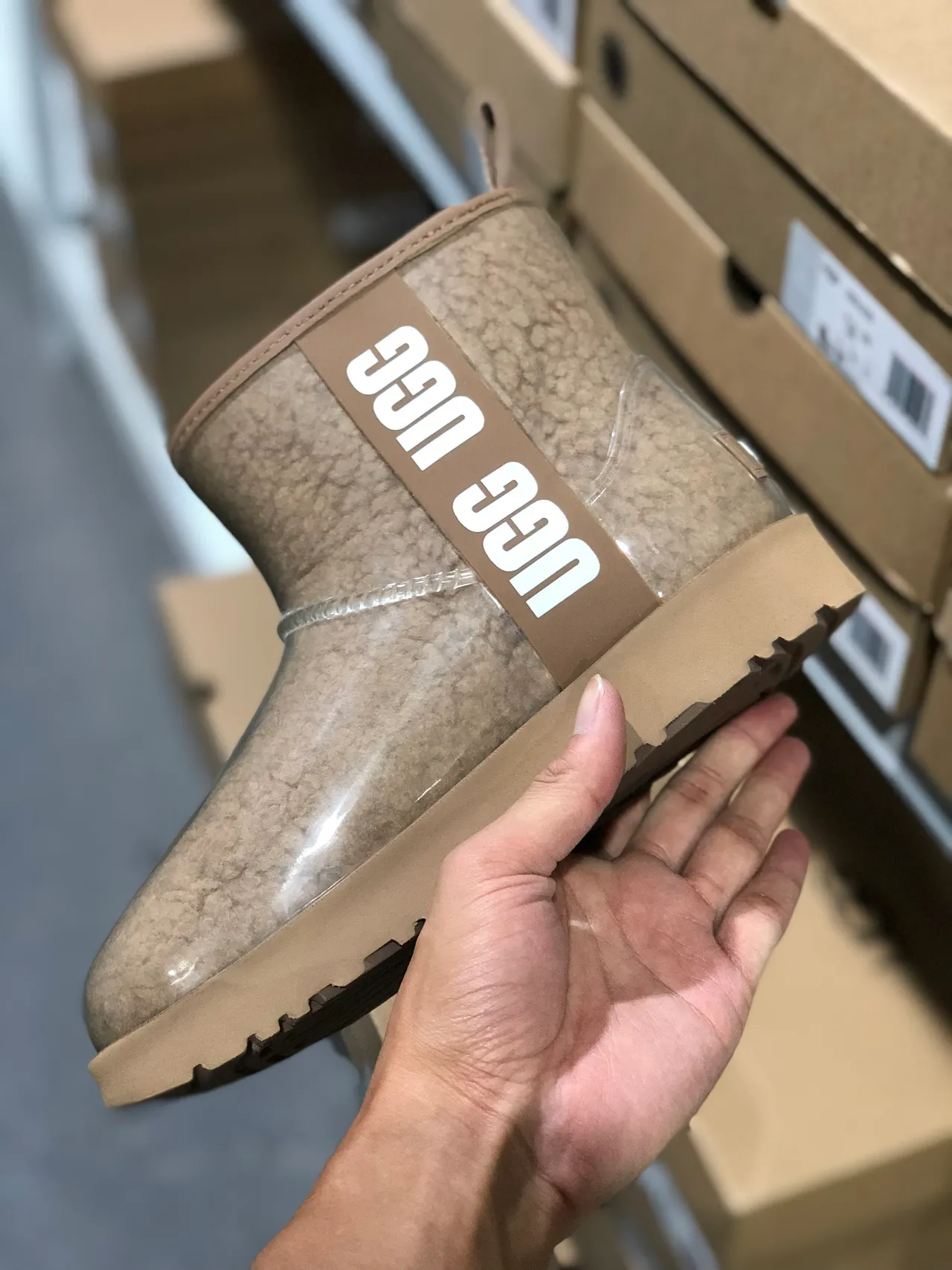 UGG Tasman Beige Shearling-Lined Transparent Snow Boots 4