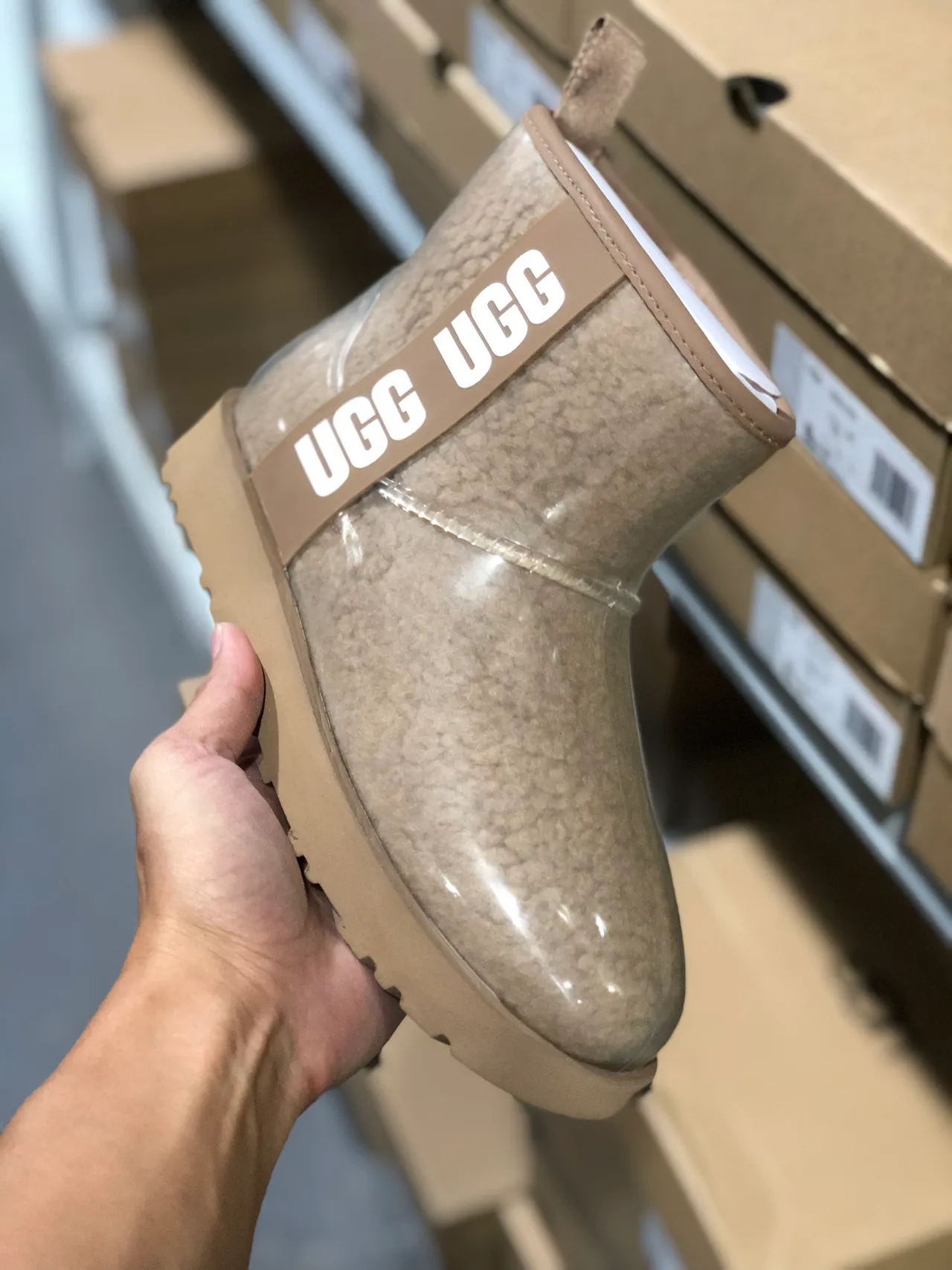 UGG Tasman Beige Shearling-Lined Transparent Snow Boots 6