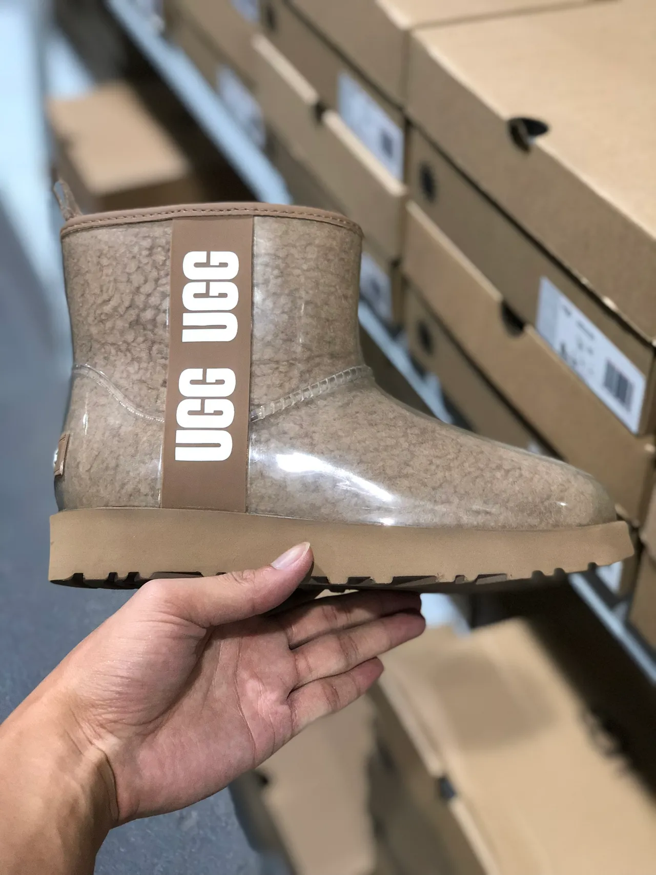 UGG Tasman Beige Shearling-Lined Transparent Snow Boots 7
